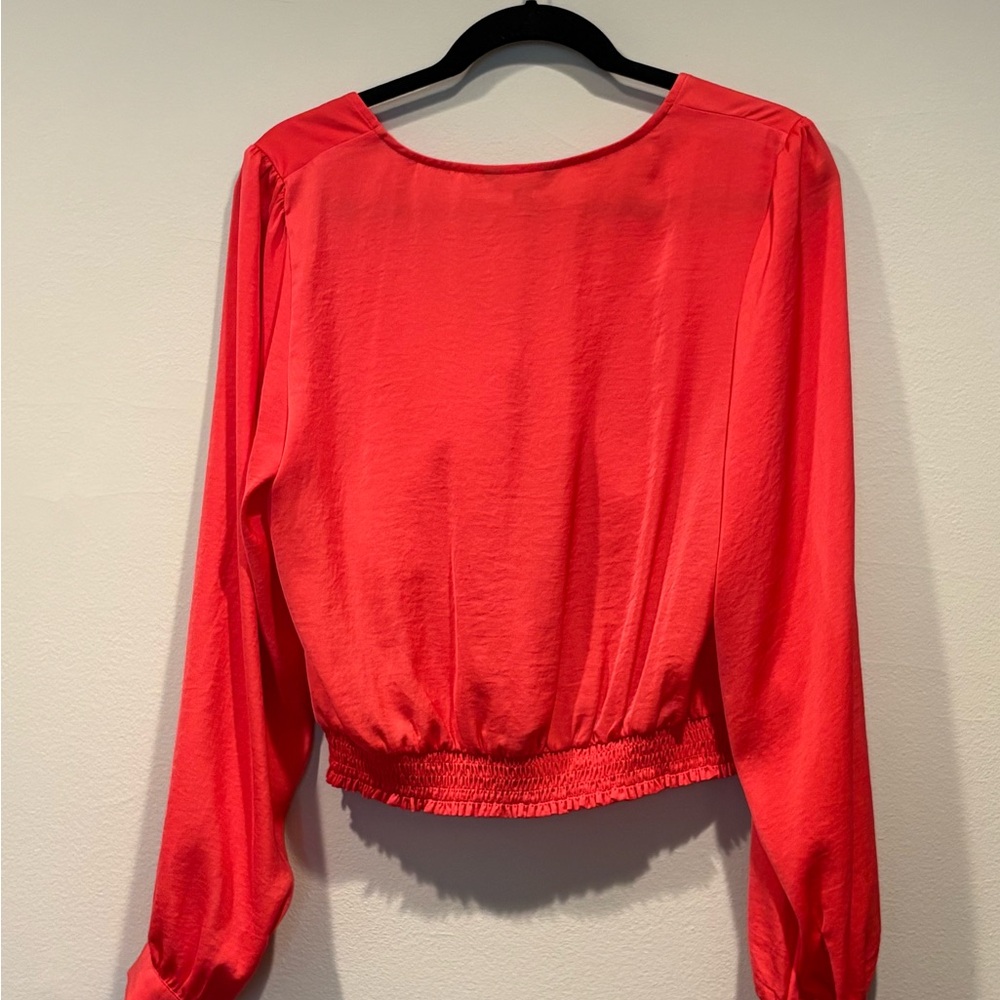 Express Coral Tie-Front Blouse in Bright Coral - Picture 2 of 6
